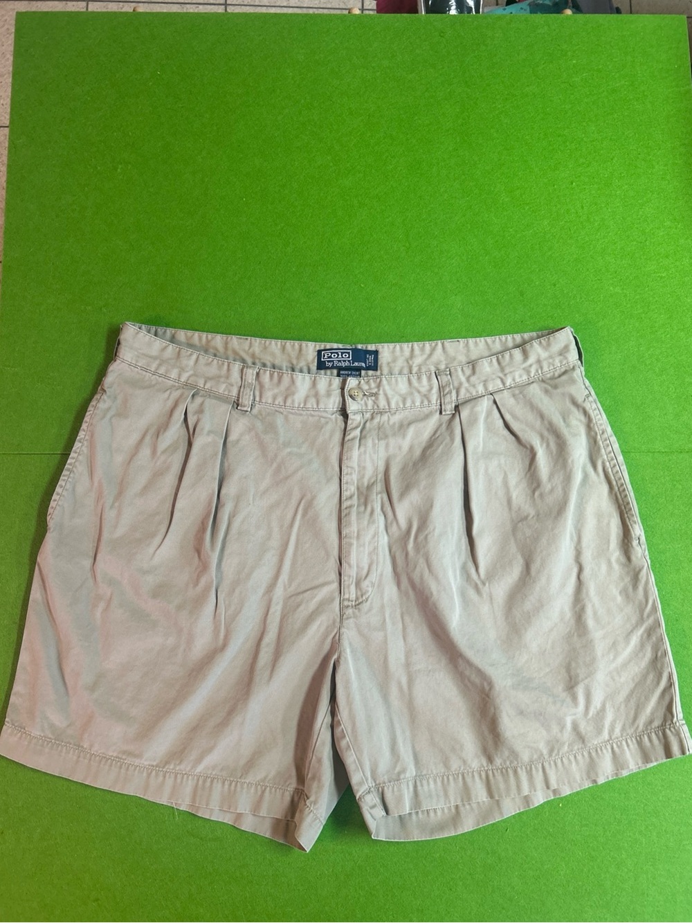Polo Ralph Lauren Shorts Men's 40 Andrew Chino Pleated Cotton Beige 5” Vintage